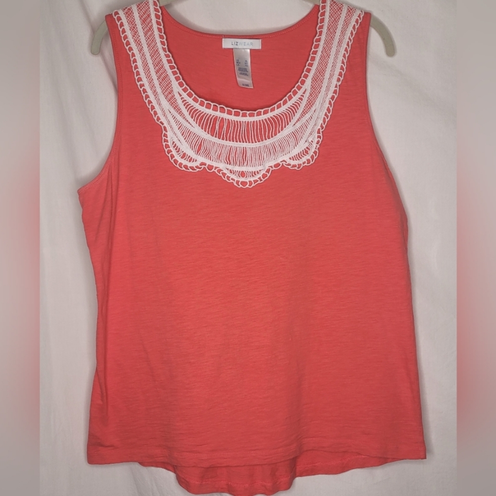 Lizwear Coral Sleeveless Top Crochet Detail XL Cotton